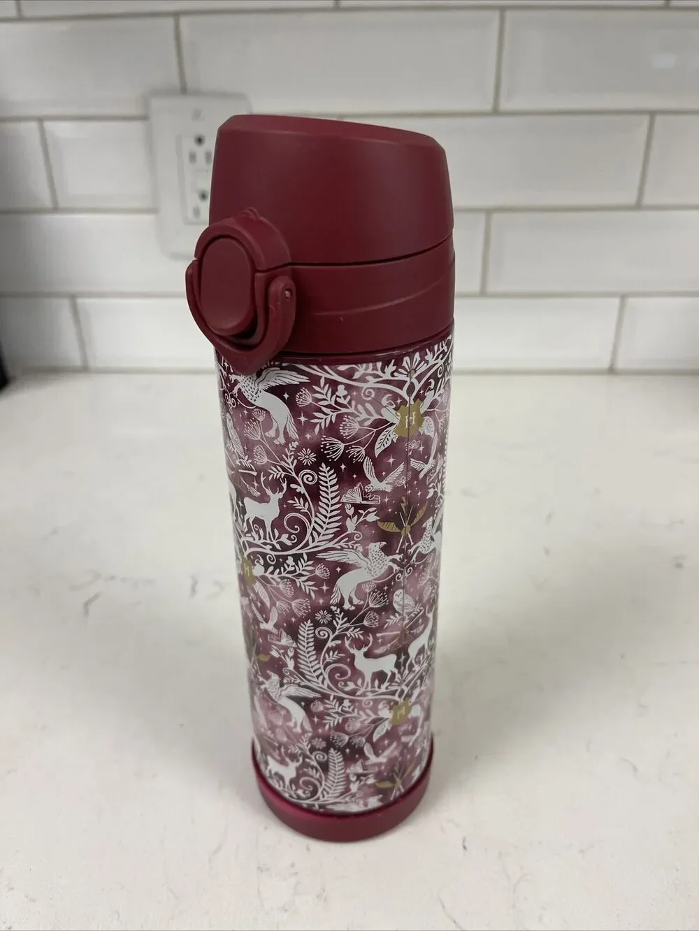 Harry Potter™ Magical Damask Water Bottle  - Burgundy PATRONUS Flip Top